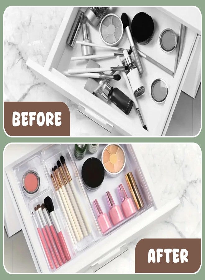 HOMIFLY منظم أدراج غير قابل للكسر من هوم فلاي مكون من 8 قطع / صينية تنظيم أدراج متعددة الأغراض / صندوق تخزين لطاولة الزينة / صينية تنظيم المكياج / صناديق تخزين للحمام / المطبخ - (شفاف) - Image 5